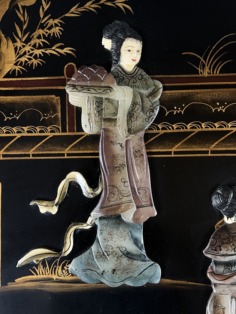Table basse de style Chinoiserie en bois laqué et décor en nacre,  XXe Siècle-photo-4