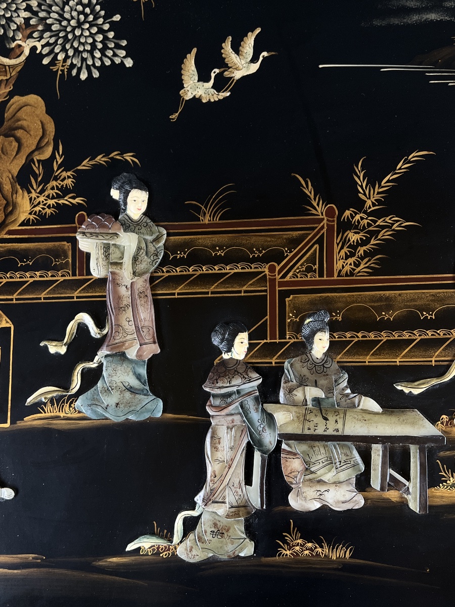 Table basse de style Chinoiserie en bois laqué et décor en nacre,  XXe Siècle-photo-5