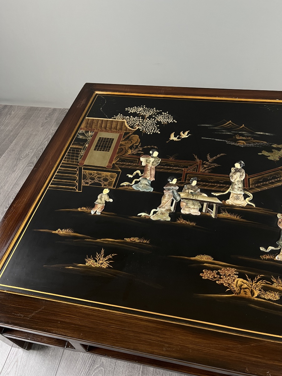 Table basse de style Chinoiserie en bois laqué et décor en nacre,  XXe Siècle-photo-6