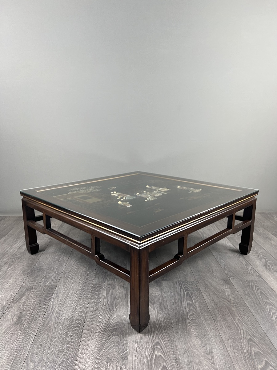 Table basse de style Chinoiserie en bois laqué et décor en nacre,  XXe Siècle-photo-8