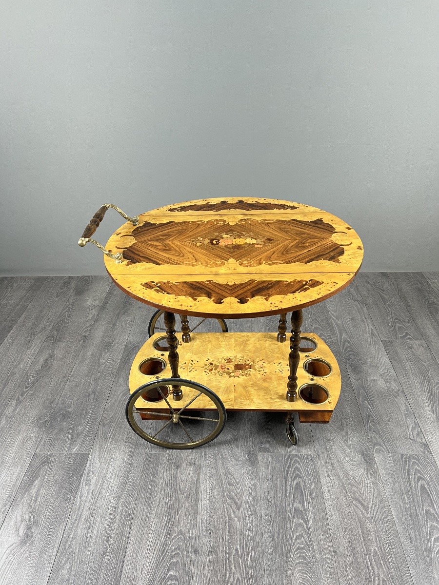Marquetry Serving Cart, 20th Century-photo-2