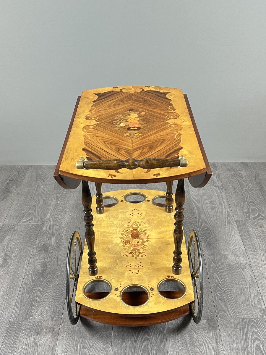Marquetry Serving Cart, 20th Century-photo-5