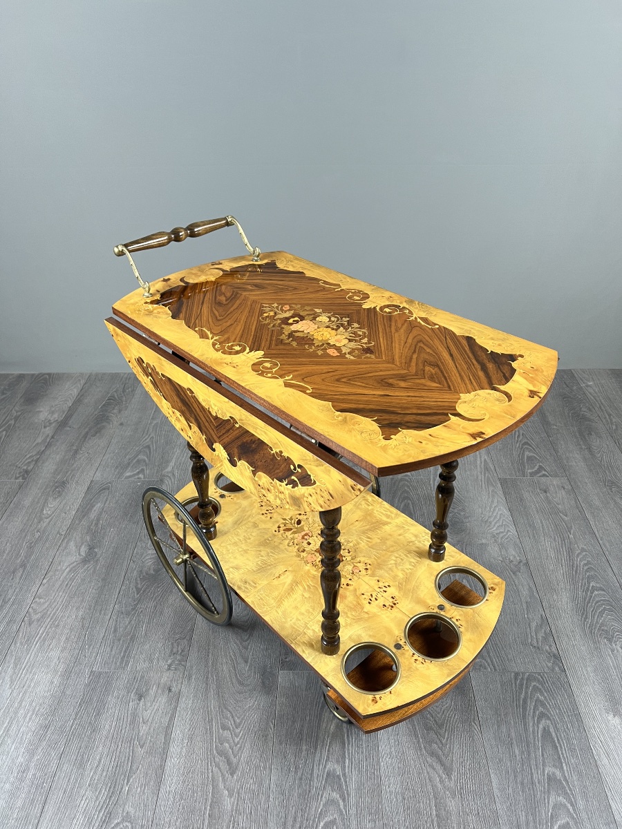 Marquetry Serving Cart, 20th Century-photo-8