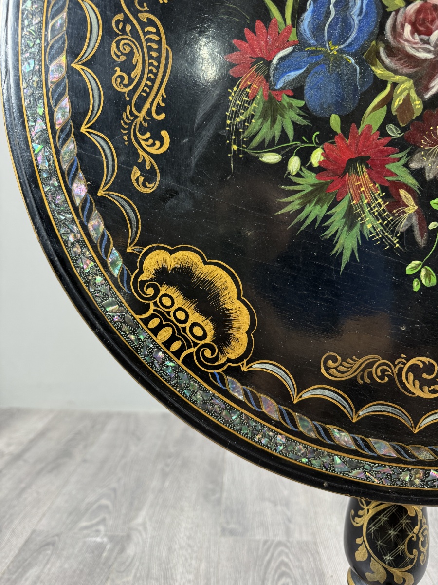 Napoleon III-style Side Table Made Of Painted Wood With Mother-of-pearl Inlay, 19th Century-photo-4