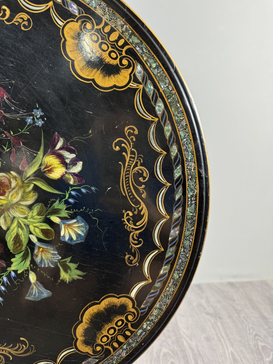 Napoleon III-style Side Table Made Of Painted Wood With Mother-of-pearl Inlay, 19th Century-photo-1
