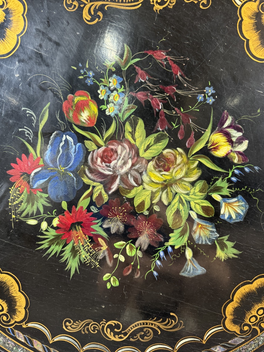 Napoleon III-style Side Table Made Of Painted Wood With Mother-of-pearl Inlay, 19th Century-photo-2