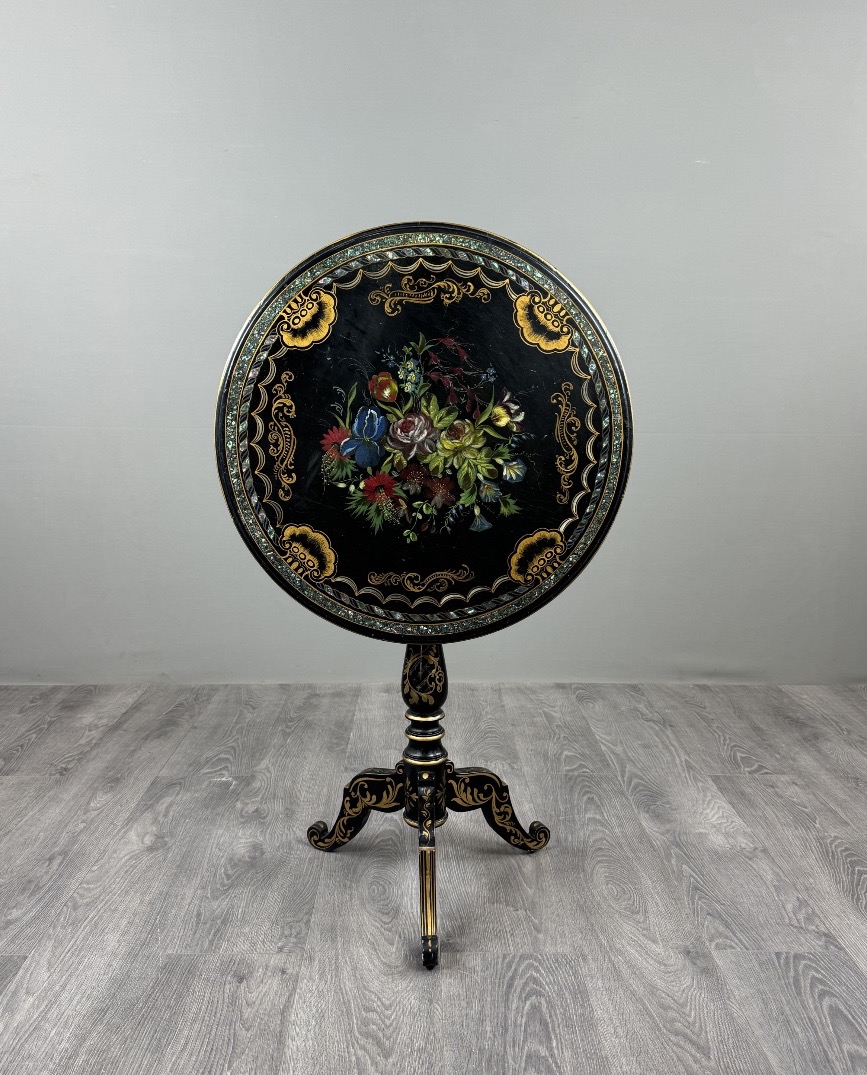 Napoleon III-style Side Table Made Of Painted Wood With Mother-of-pearl Inlay, 19th Century