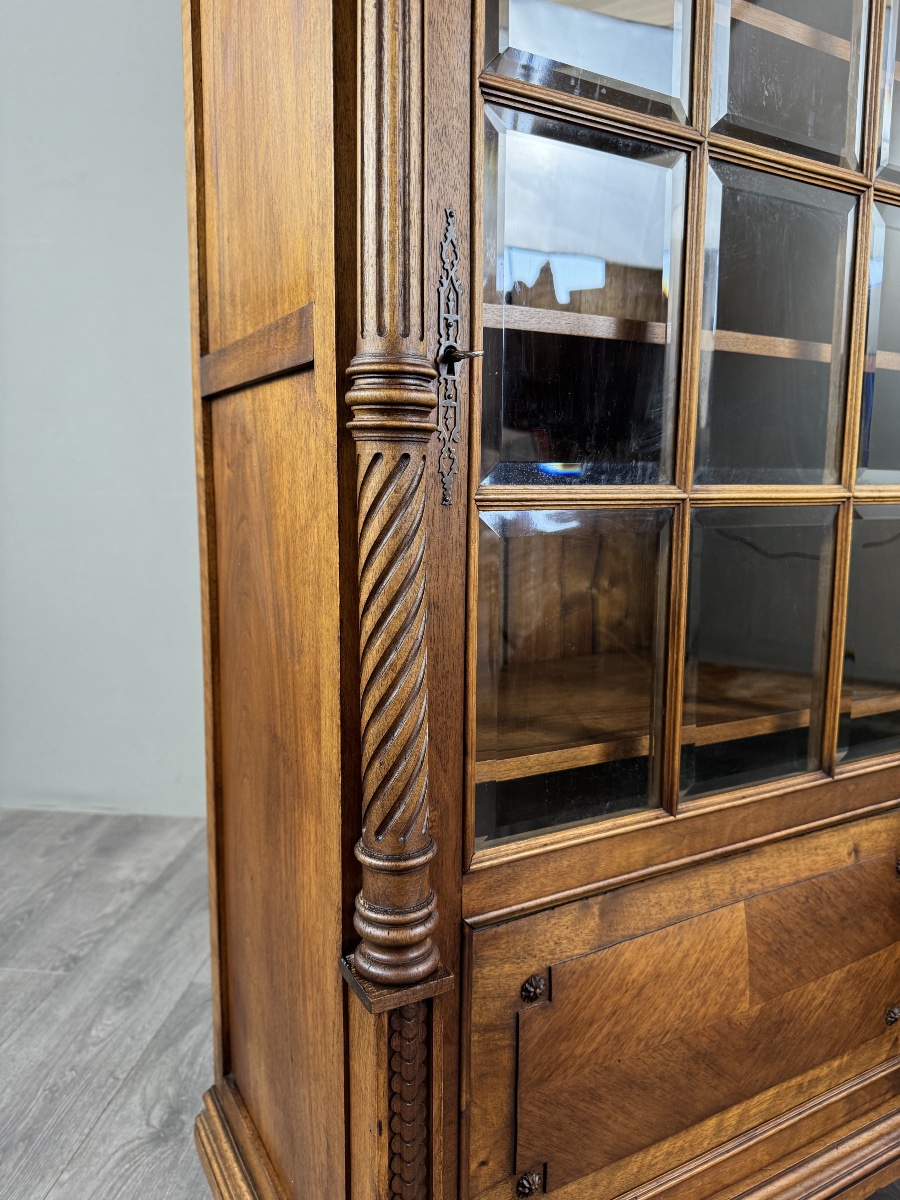 Vitrine bibliothèque en noyer, style Renaissance, XIX Siècle-photo-1