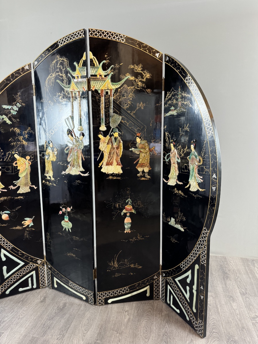 Paravent chinois en laque noire, XXe Siècle-photo-4