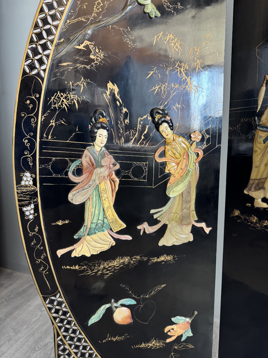 Paravent chinois en laque noire, XXe Siècle-photo-3