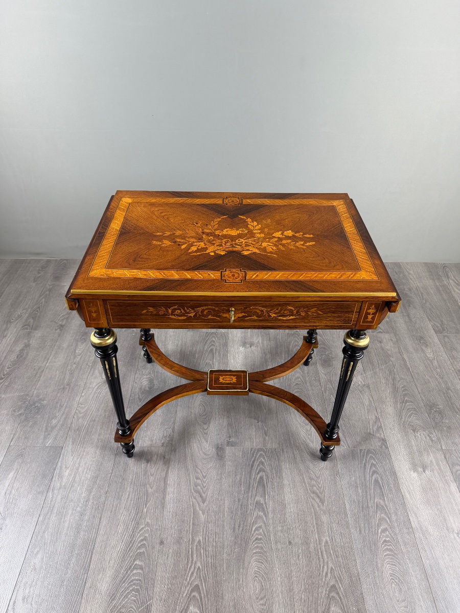 Napoleon III-style Writing Desk With Marquetry, 19th Century-photo-4