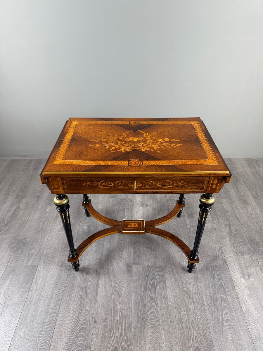 Napoleon III-style Writing Desk With Marquetry, 19th Century-photo-2