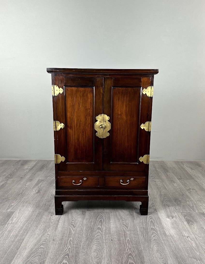 Two-door Cabinet Made Of Exotic Wood, With Brass Hardware, 19th Century
