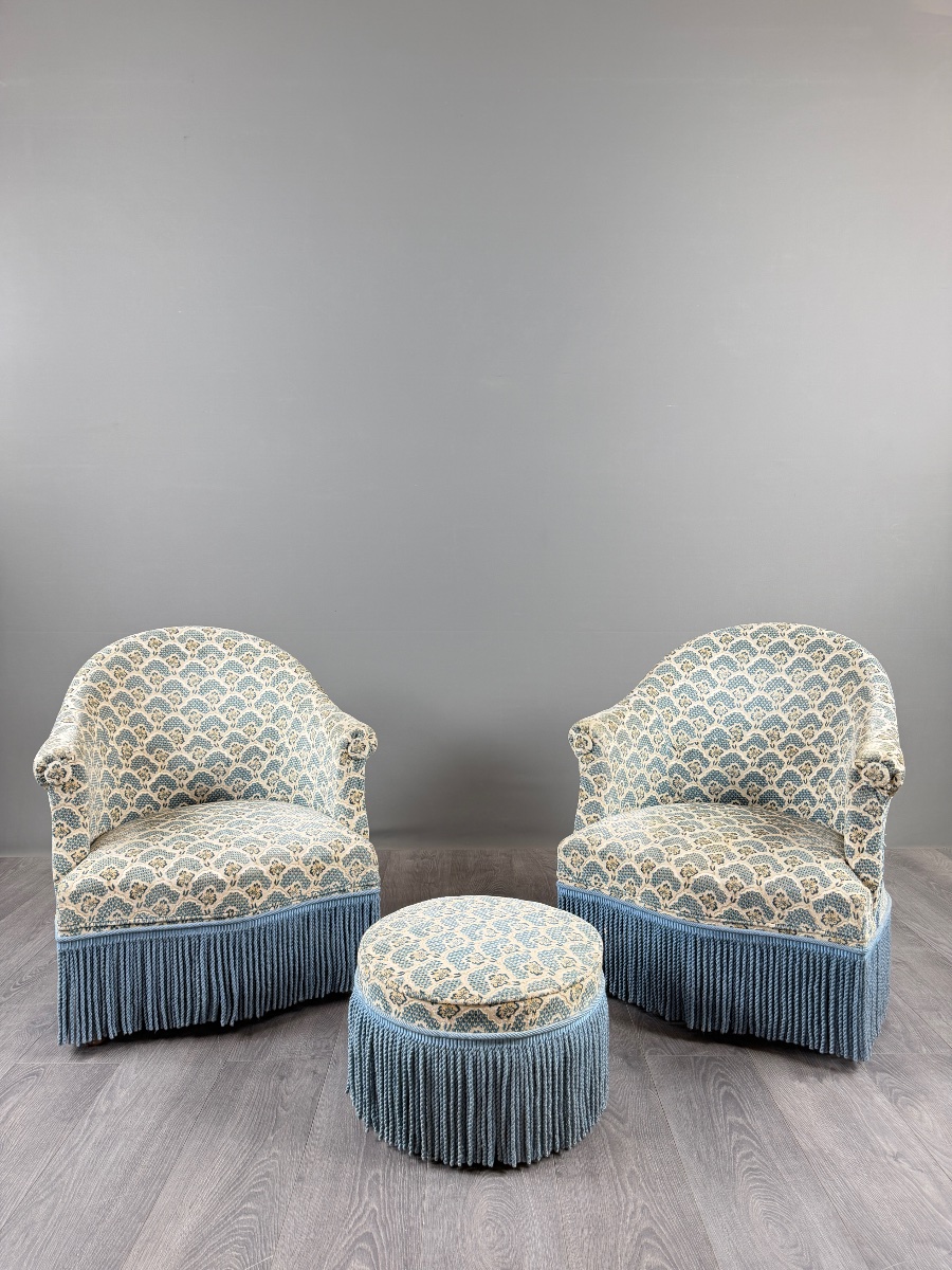 Pair Of Armchairs And Matching Bench, Napoleon III Style, 19th Century-photo-1