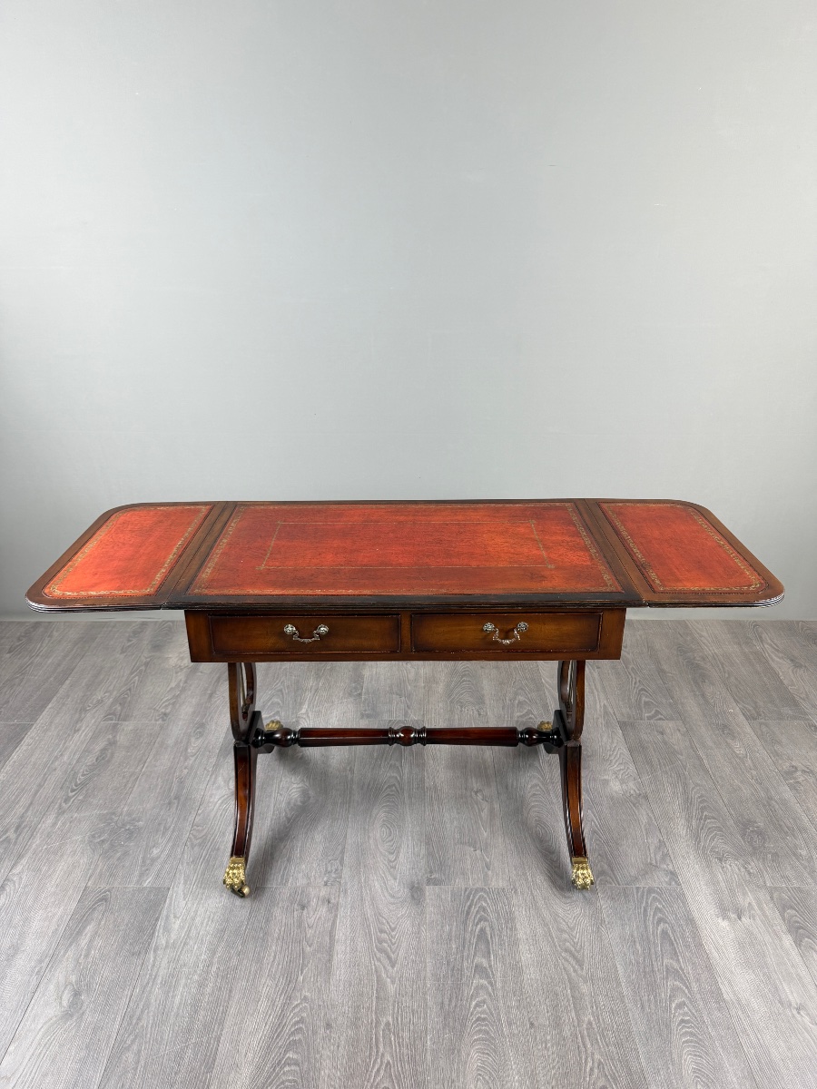 Table à jeux, bureau de style Empire en acajou, XIXe Siècle-photo-2