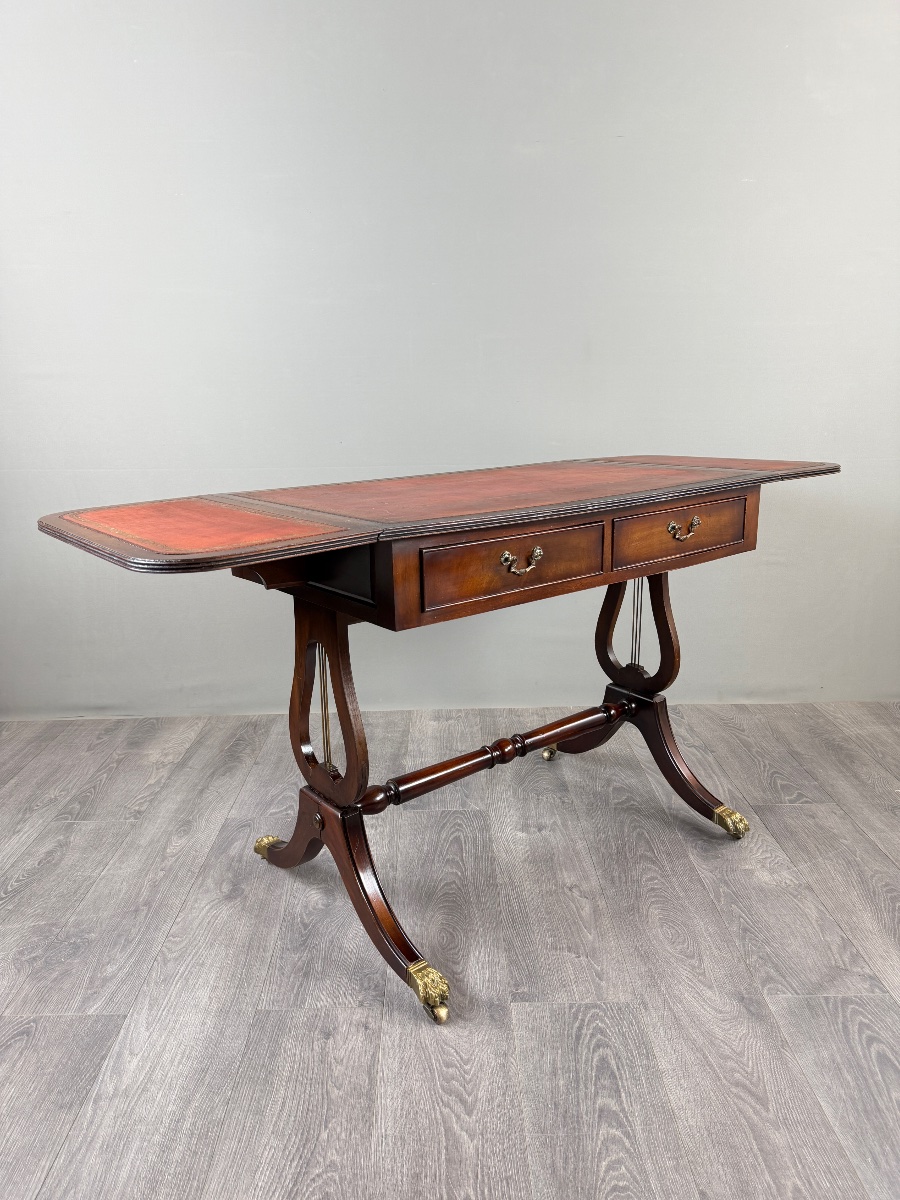 Table à jeux, bureau de style Empire en acajou, XIXe Siècle-photo-3