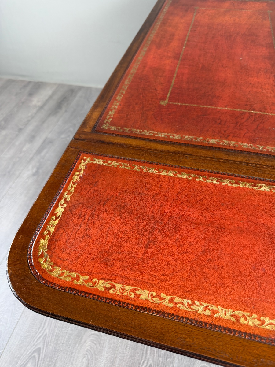Table à jeux, bureau de style Empire en acajou, XIXe Siècle-photo-4