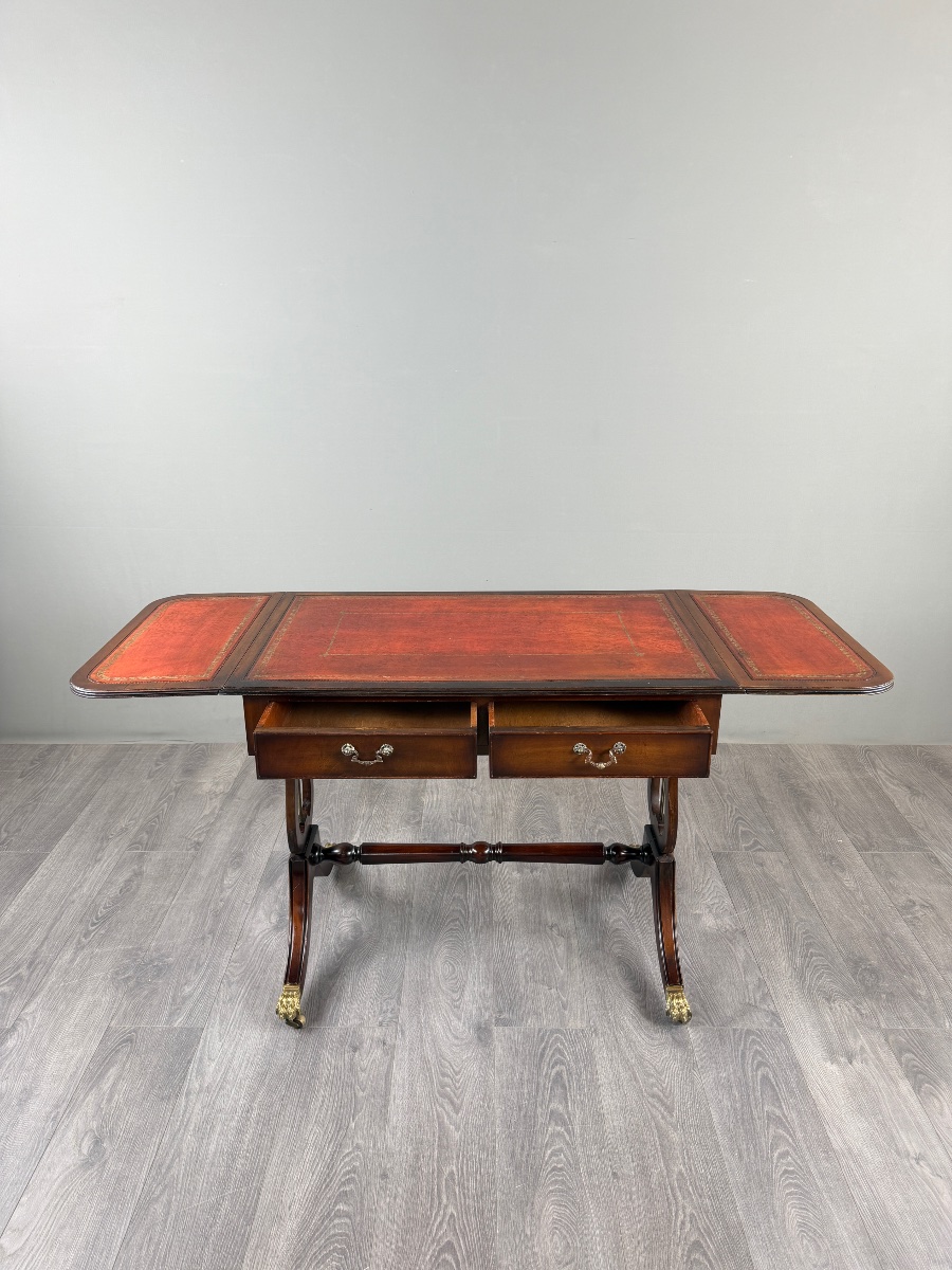 Table à jeux, bureau de style Empire en acajou, XIXe Siècle-photo-2