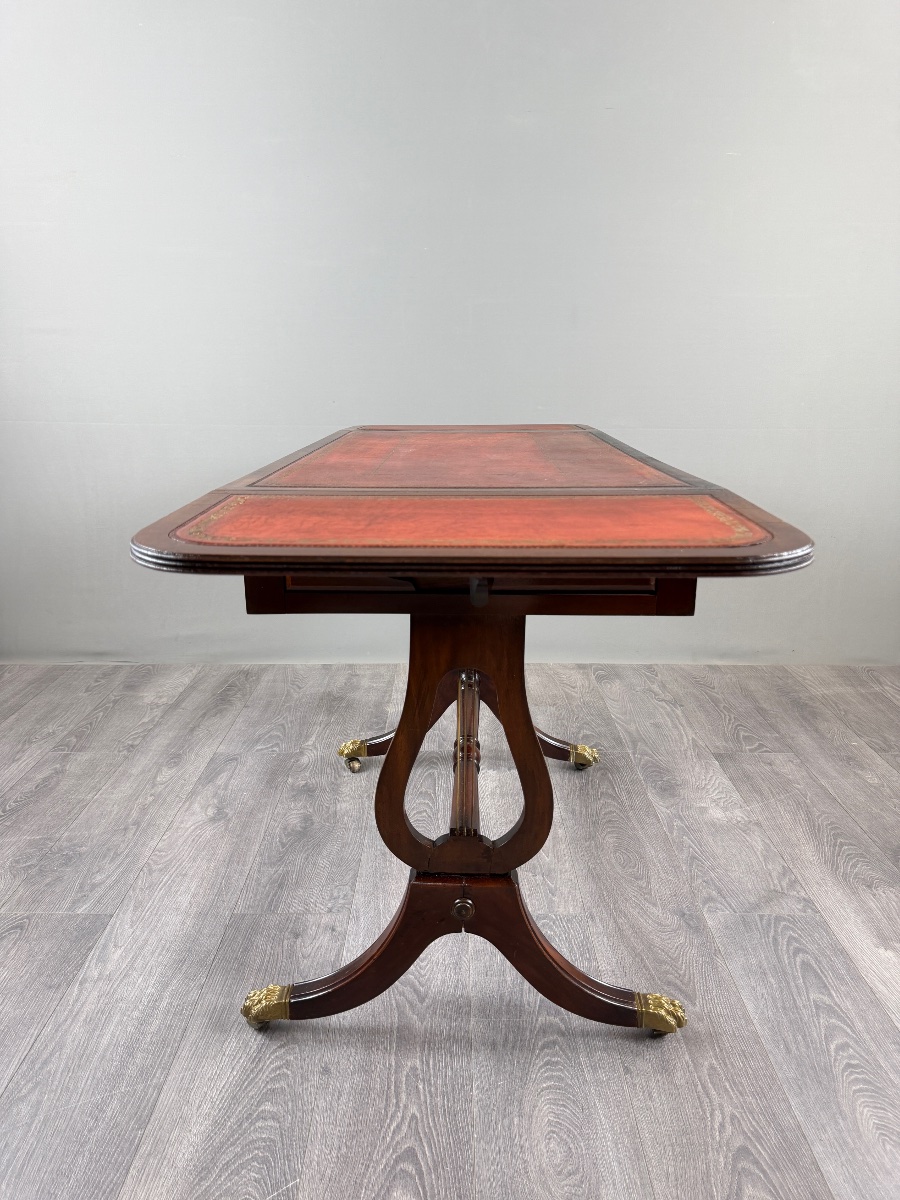 Table à jeux, bureau de style Empire en acajou, XIXe Siècle-photo-3