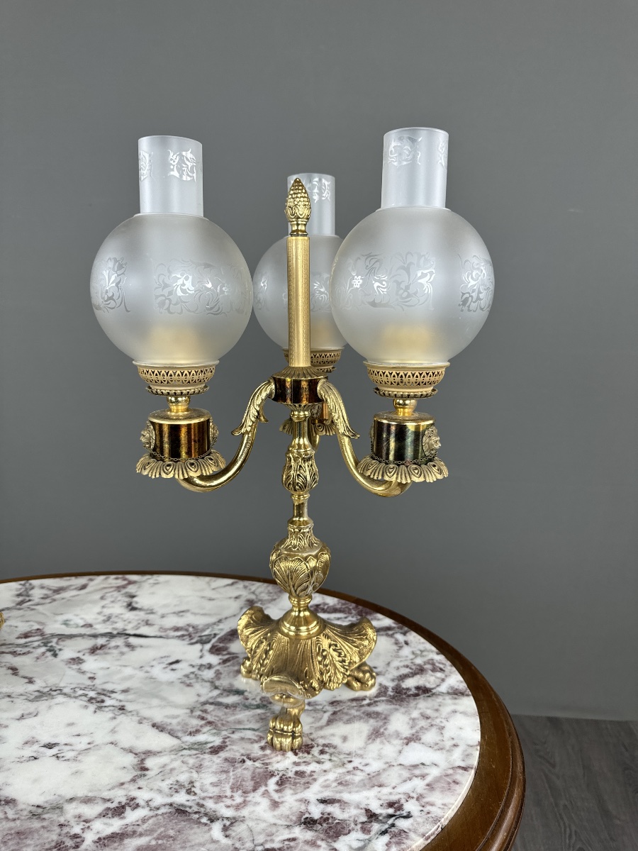 Pair Of Three-light Bronze Candelabras, 20th Century-photo-3