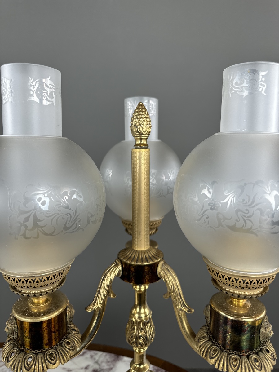 Pair Of Three-light Bronze Candelabras, 20th Century-photo-1