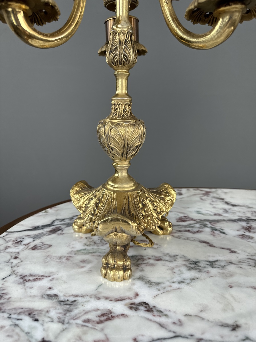 Pair Of Three-light Bronze Candelabras, 20th Century-photo-2