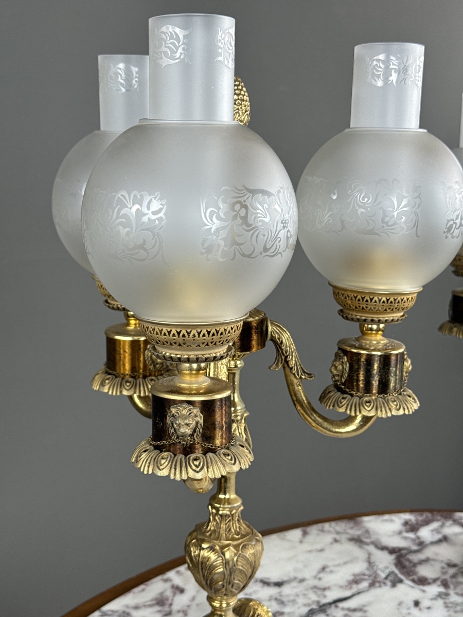 Pair Of Three-light Bronze Candelabras, 20th Century-photo-3