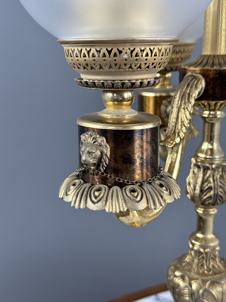 Pair Of Three-light Bronze Candelabras, 20th Century-photo-4
