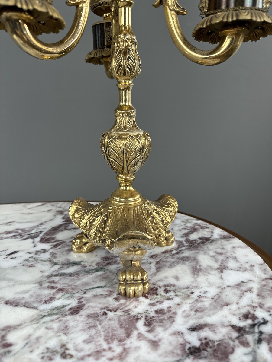 Pair Of Three-light Bronze Candelabras, 20th Century-photo-6