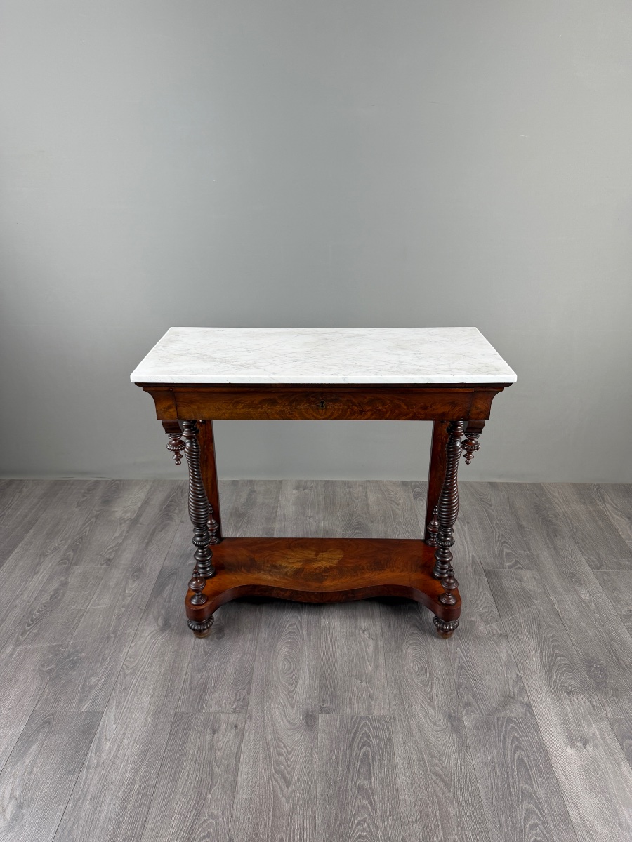 Napoleon III Console Table In Mahogany And White Marble, 19th Century-photo-2