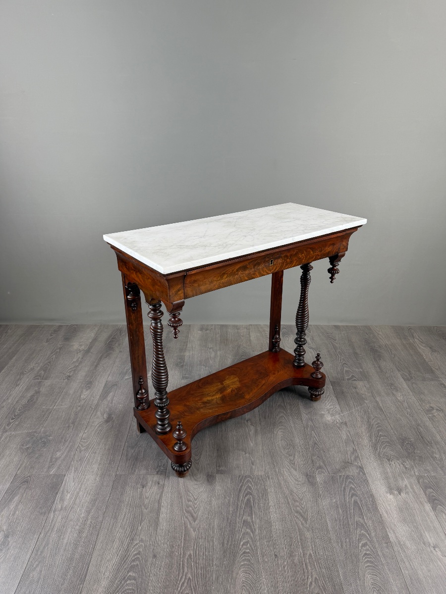 Napoleon III Console Table In Mahogany And White Marble, 19th Century-photo-3