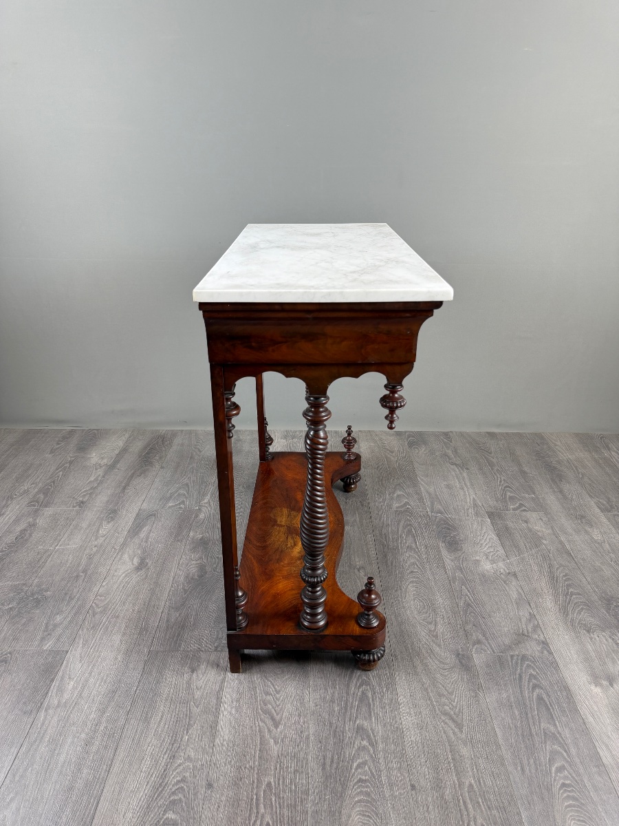 Napoleon III Console Table In Mahogany And White Marble, 19th Century-photo-4