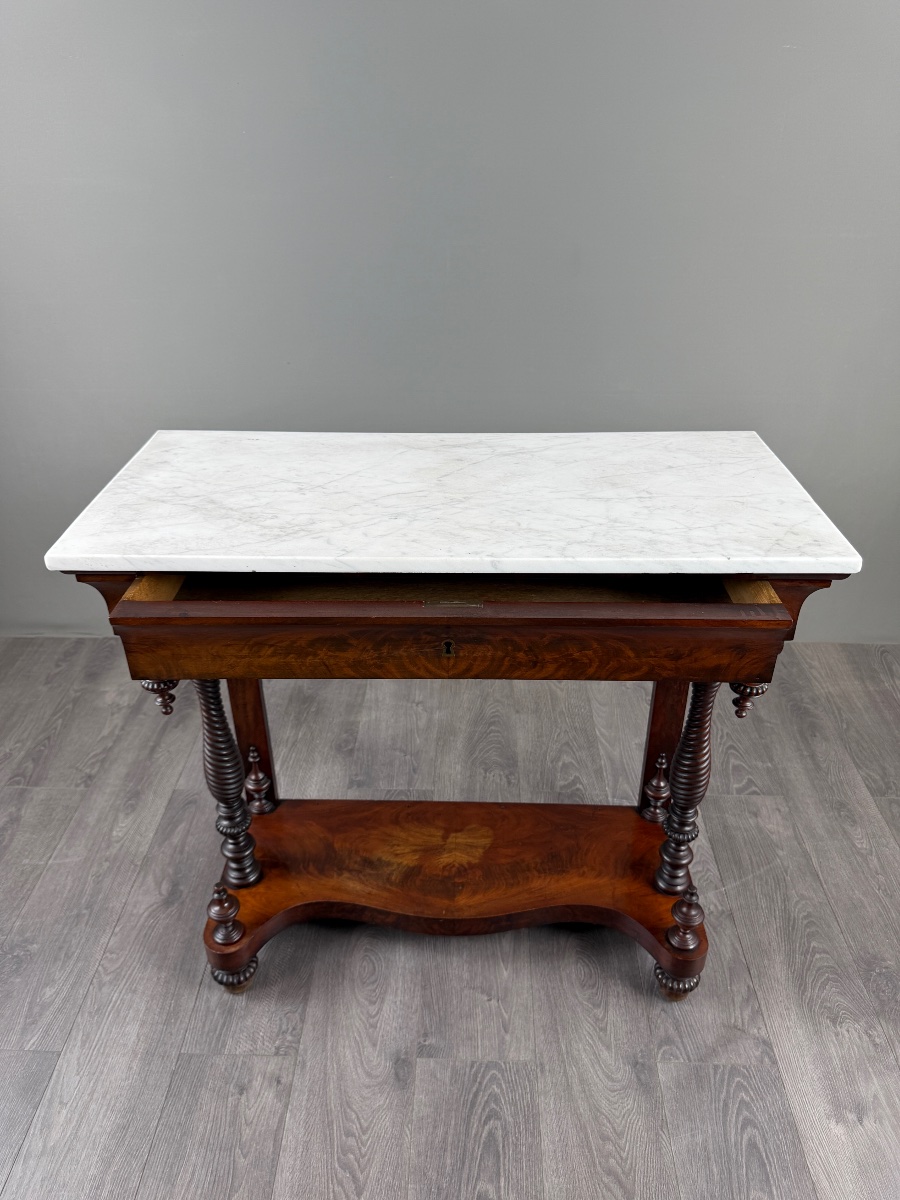 Napoleon III Console Table In Mahogany And White Marble, 19th Century-photo-1