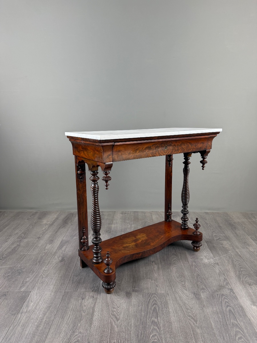 Napoleon III Console Table In Mahogany And White Marble, 19th Century-photo-2