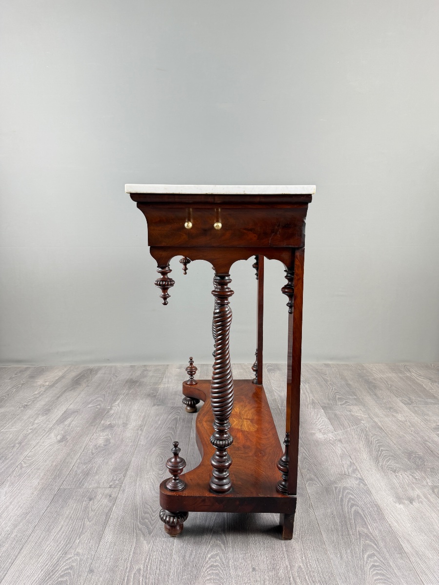 Napoleon III Console Table In Mahogany And White Marble, 19th Century-photo-7