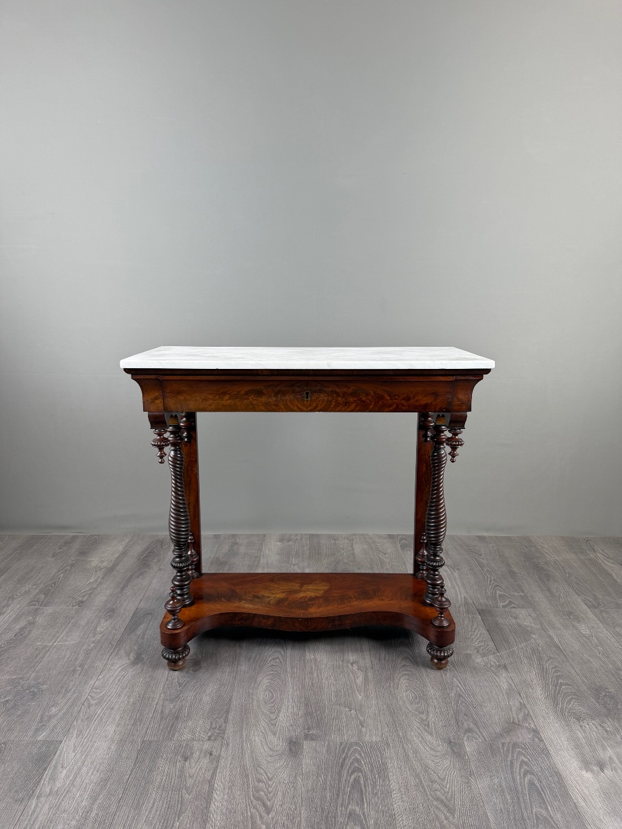 Napoleon III Console Table In Mahogany And White Marble, 19th Century