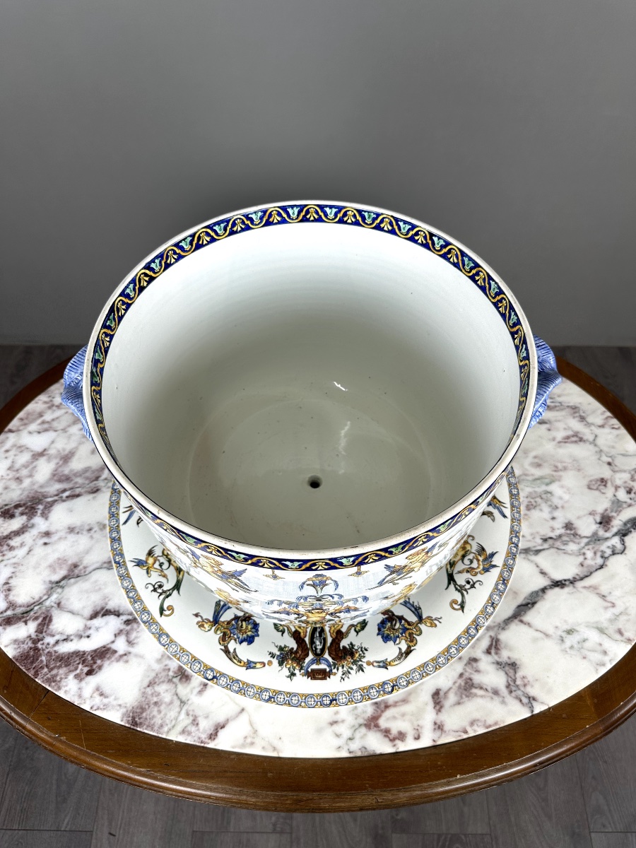 Cache-pot et son présentoir Gien, Collection Renaissance, XXe Siècle-photo-3