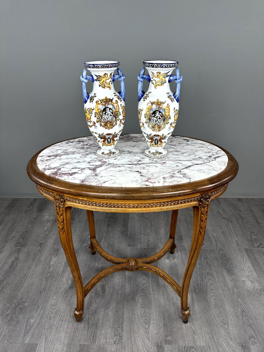 Pair Of Gien Vases, Renaissance Collection, 20th Century-photo-2