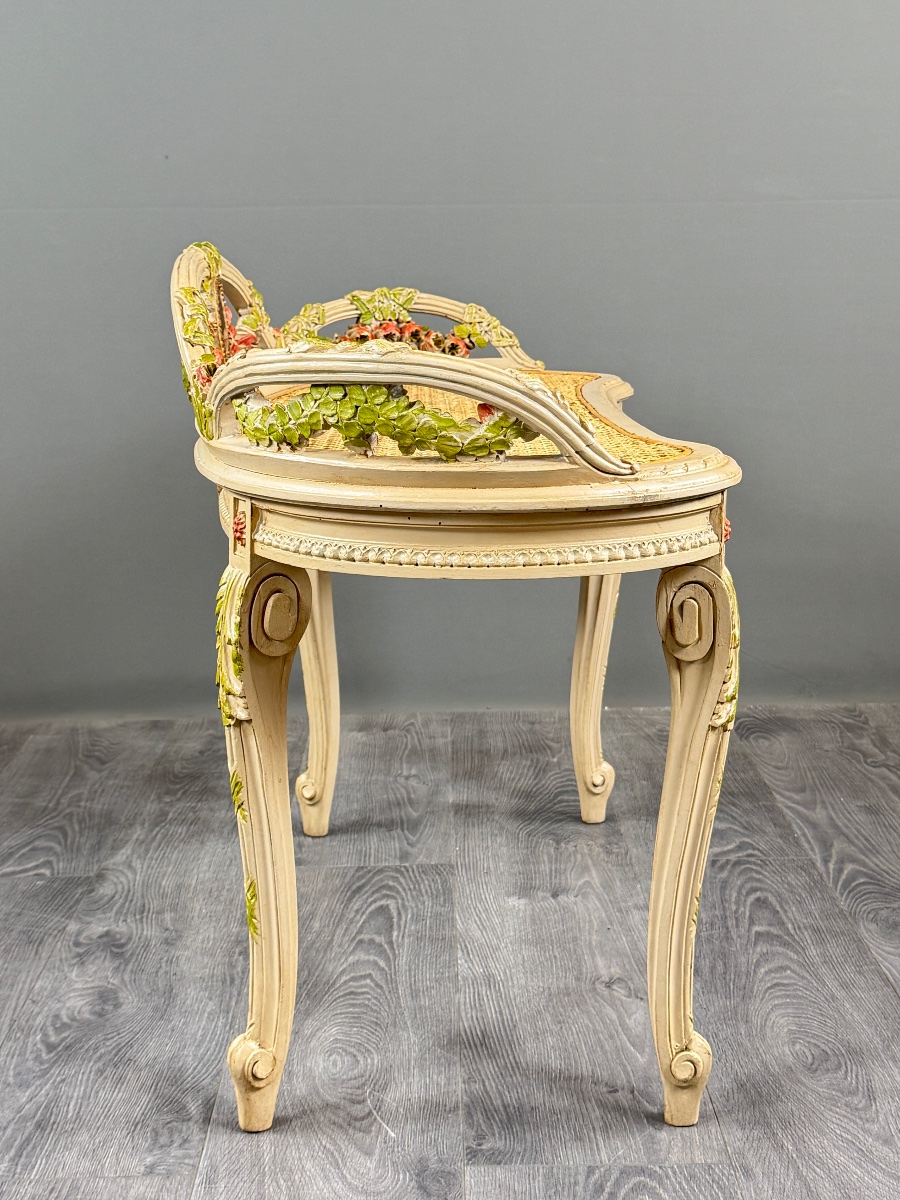 Louis XV-style Bench Made Of Painted Wood And Cane, 19th Century-photo-4