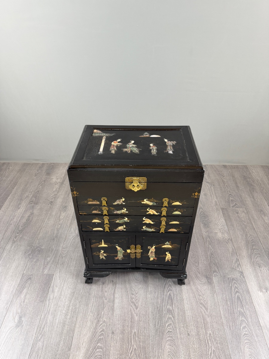 Cabinet chinois en laque noire, XIXe siècle-photo-3