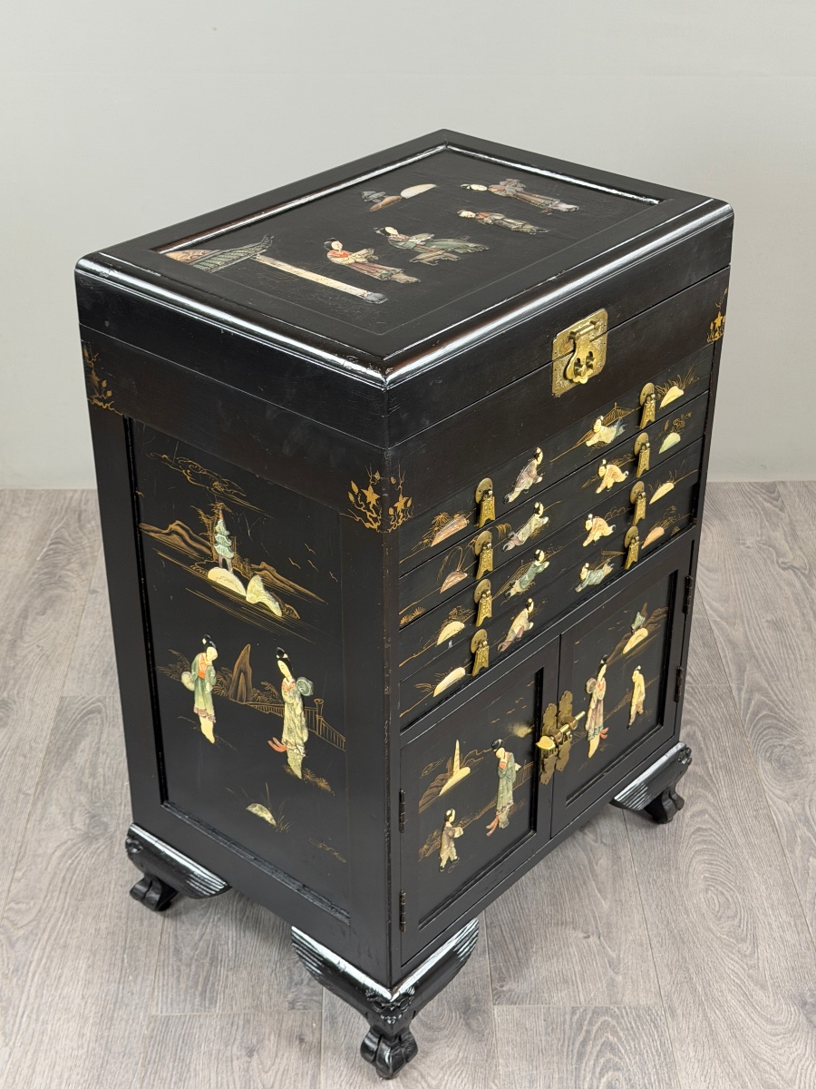 Cabinet chinois en laque noire, XIXe siècle-photo-4