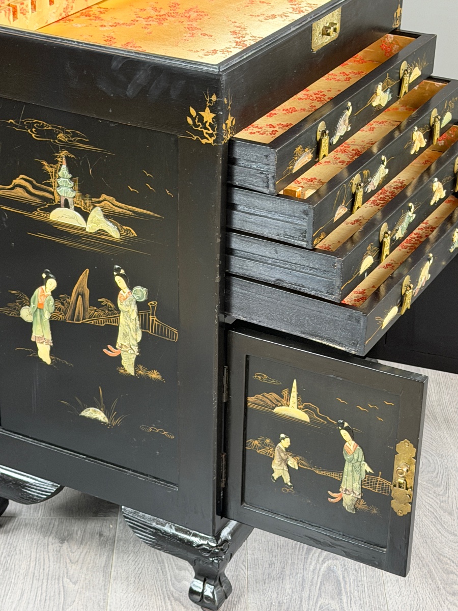 Cabinet chinois en laque noire, XIXe siècle-photo-3