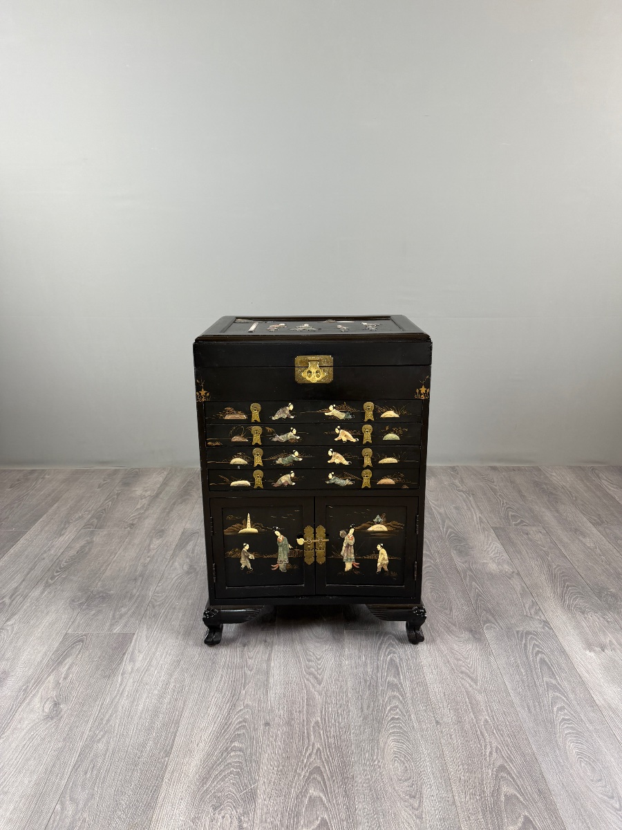 Cabinet chinois en laque noire, XIXe siècle-photo-5