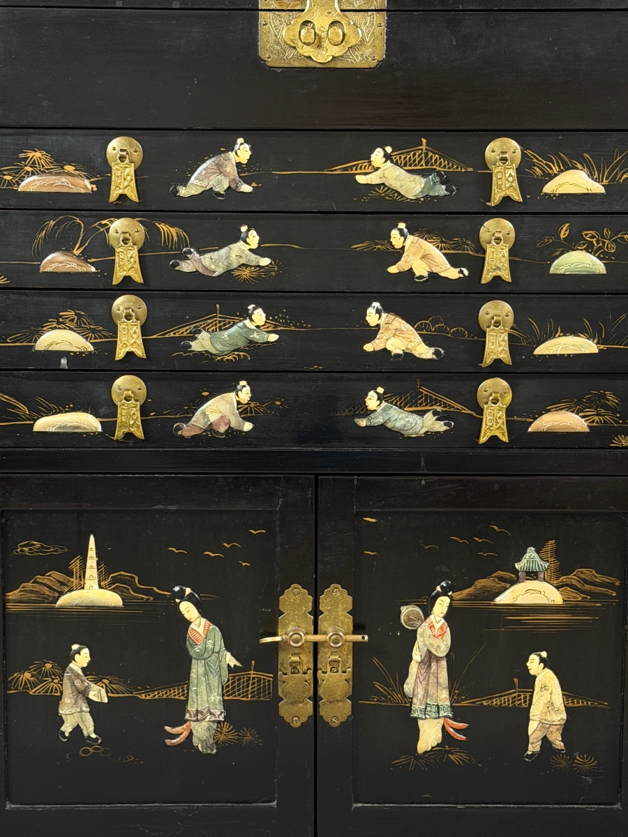 Cabinet chinois en laque noire, XIXe siècle-photo-7