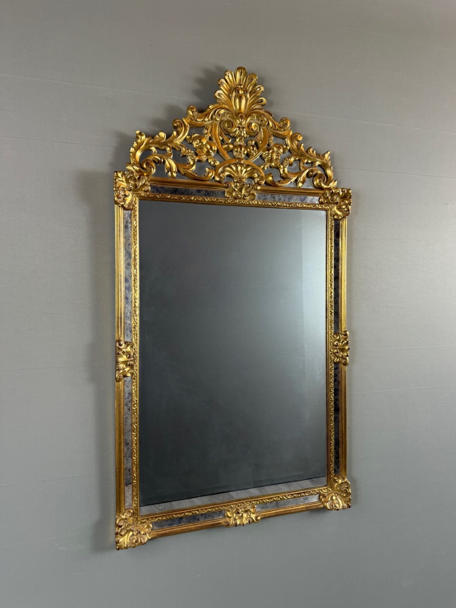 Carved And Gilded Wooden Mirror In The Louis XV Style, 20th Century-photo-2