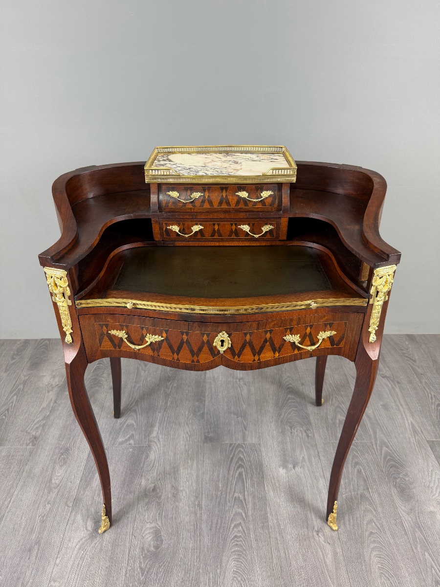 Bureau de dame Napoléon III en marqueterie et bronze doré, XIXe Siècle-photo-2