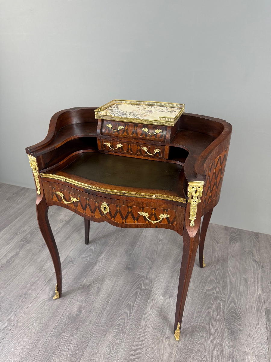 Bureau de dame Napoléon III en marqueterie et bronze doré, XIXe Siècle-photo-3