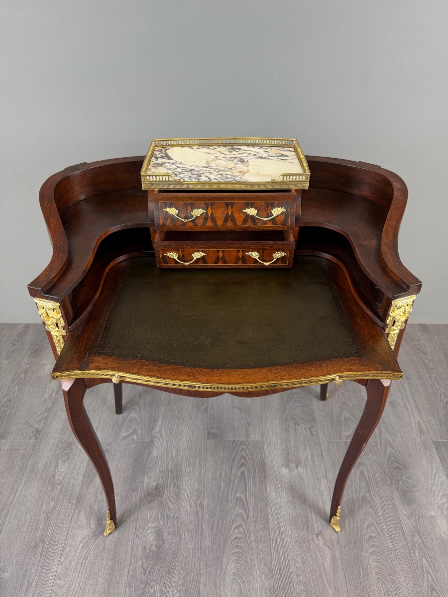 Bureau de dame Napoléon III en marqueterie et bronze doré, XIXe Siècle-photo-4