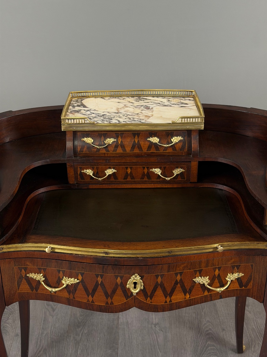 Bureau de dame Napoléon III en marqueterie et bronze doré, XIXe Siècle-photo-2