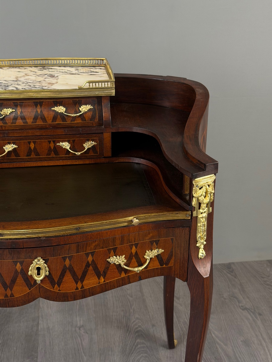 Bureau de dame Napoléon III en marqueterie et bronze doré, XIXe Siècle-photo-3